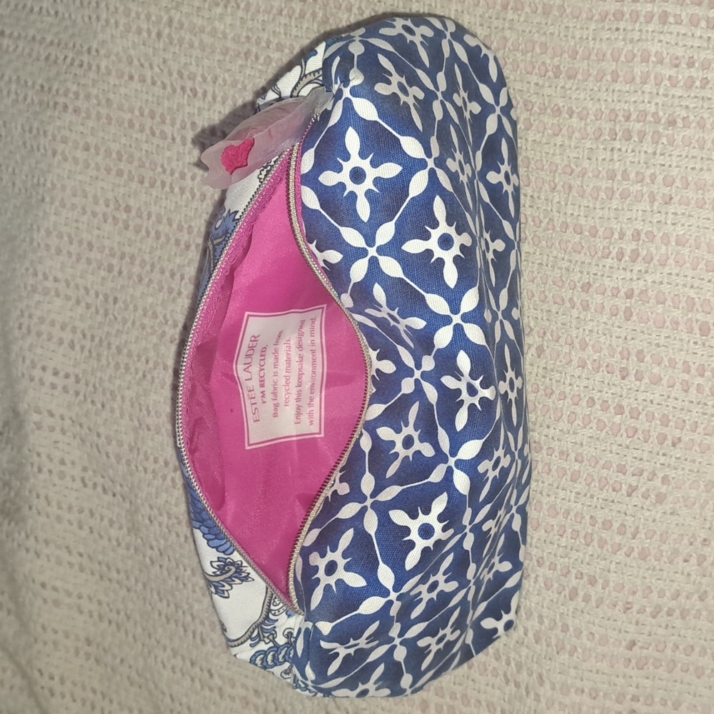 Estee lauder recycled make up travel bag blue paisley floral like new